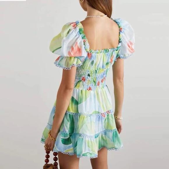 Charo Ruiz Giulia Short Dress Barbary Print Blue Multicolored Size Medium - Picture 2 of 9